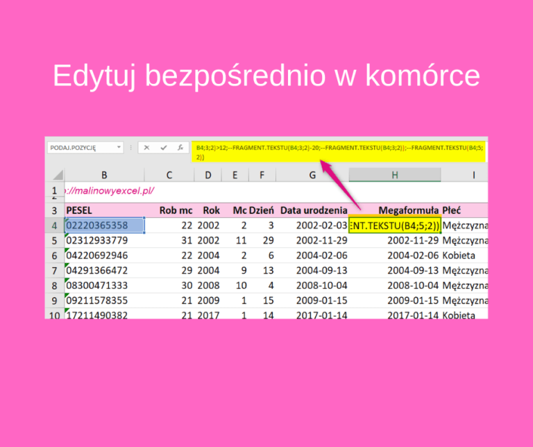 Edycja Bezpośrednio W Komórce Malinowy Excel 6303