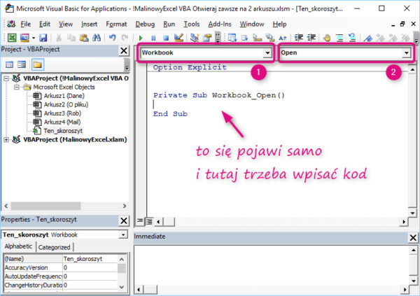 Otwieraj Plik Zawsze Na Wybranym Arkuszu Vba Malinowy Excel 3434