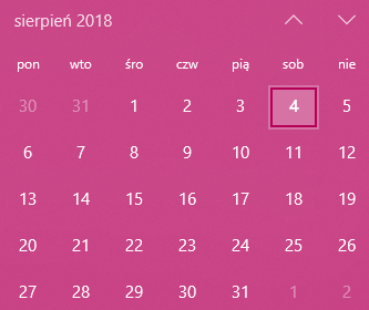 Kalendarz Sierpień 2018