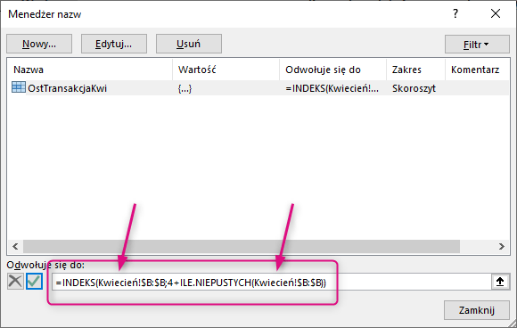 Excel dorzucił nazwy arkuszy