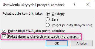 Opcja: Pokaż dane z ukrytych wierszach i kolumnach